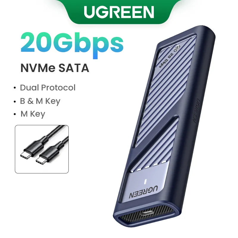 UGREEN M.2 SSD Enclosure – 20Gbps USB 3.2 Gen2 Type-C Adapter for NVMe & SATA SSD (M & B+M Key)