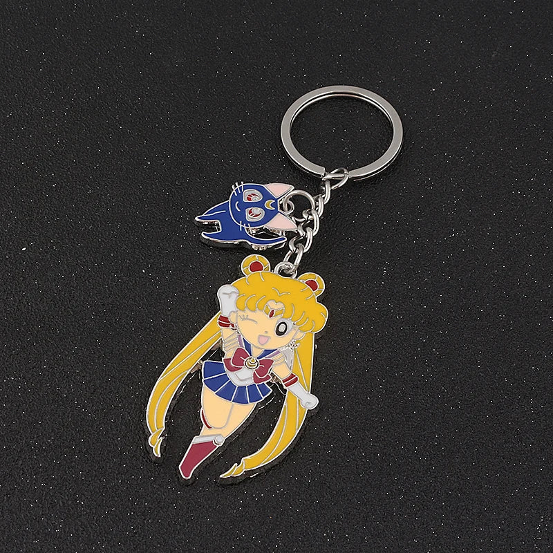 6PCS Anime Star & Moon Metal Keychains — Sailor Moon Tsukino Usagi & Luna Cat Cosplay Props, Pendant Jewelry Ornament