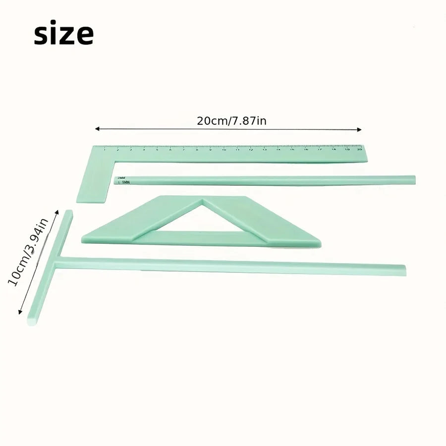 4Pcs Scrapbook Ruler Set - L-Ruler, T-Ruler, Spacing Guide & Corner Square for Album Making