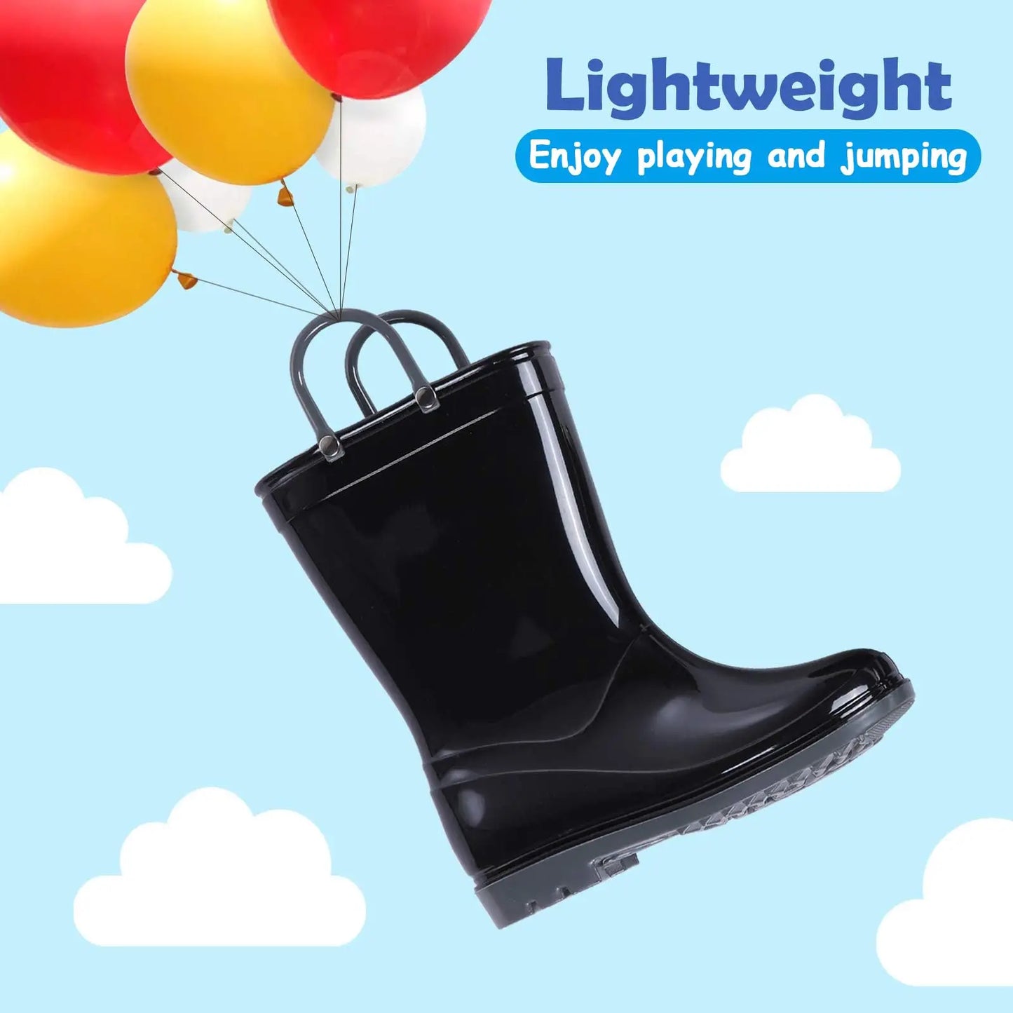 Shevalues Kids Waterproof Rain Boots – Non-Slip Toddler Boots with Easy-On Handles for Boys & Girls