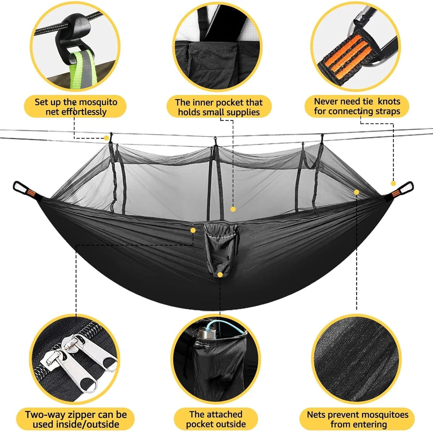 Lightweight Camping Hammock with Mosquito Net - Breathable 210T Nylon Outdoor Hammock