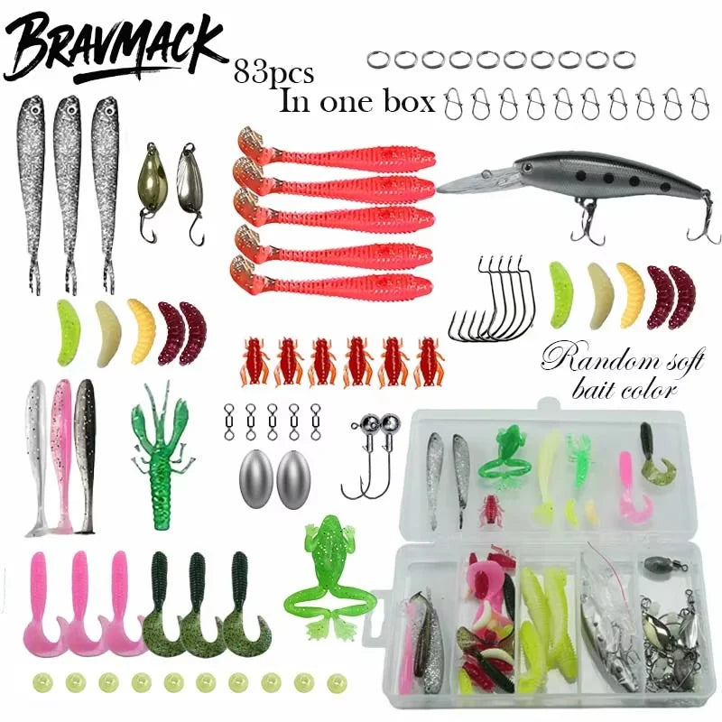 Fishing Lure Set 18–142pcs Mixed VIB Baits Kit – Soft Lures, Minnow, Popper & Hooks Fishing Accessories for Freshwater Fishing Tackle Kit