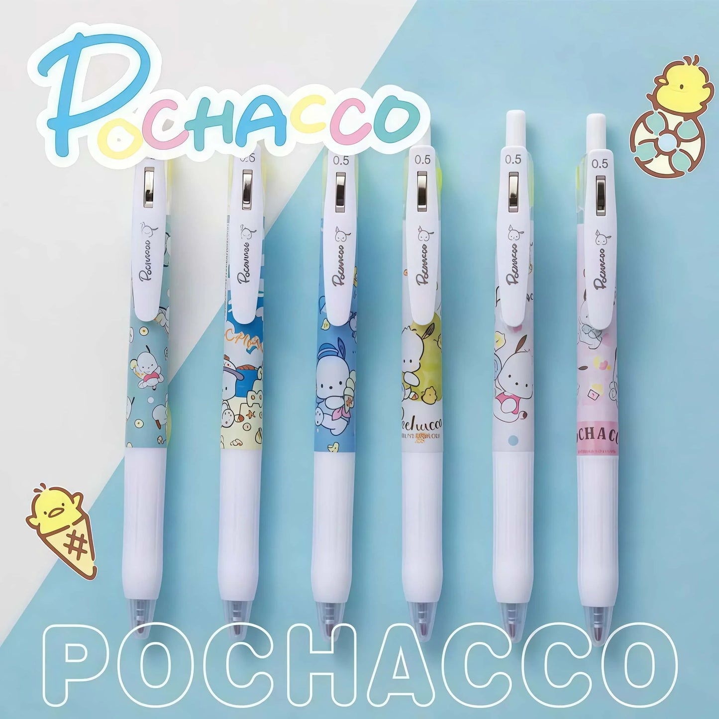 6PCS Kawaii Sanrio Pochacco Gel Pens – Cute Cartoon Retractable Pens for Writing, Journals & Office Supplies