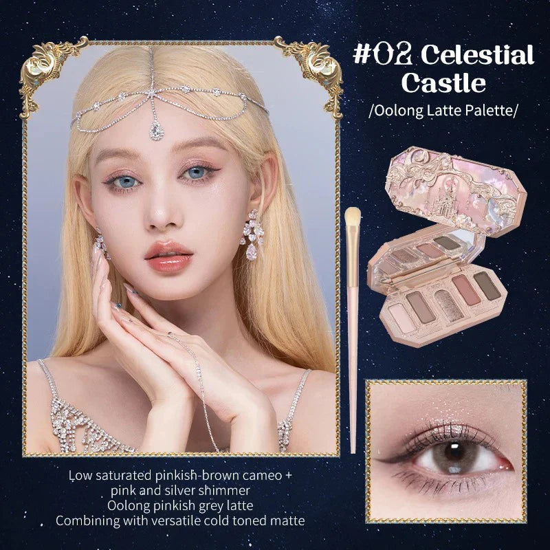 Flower Knows Moonlight Mermaid Eyeshadow Palette – 5-Color Matte, Shimmer & Glitter Waterproof Eye Shadow