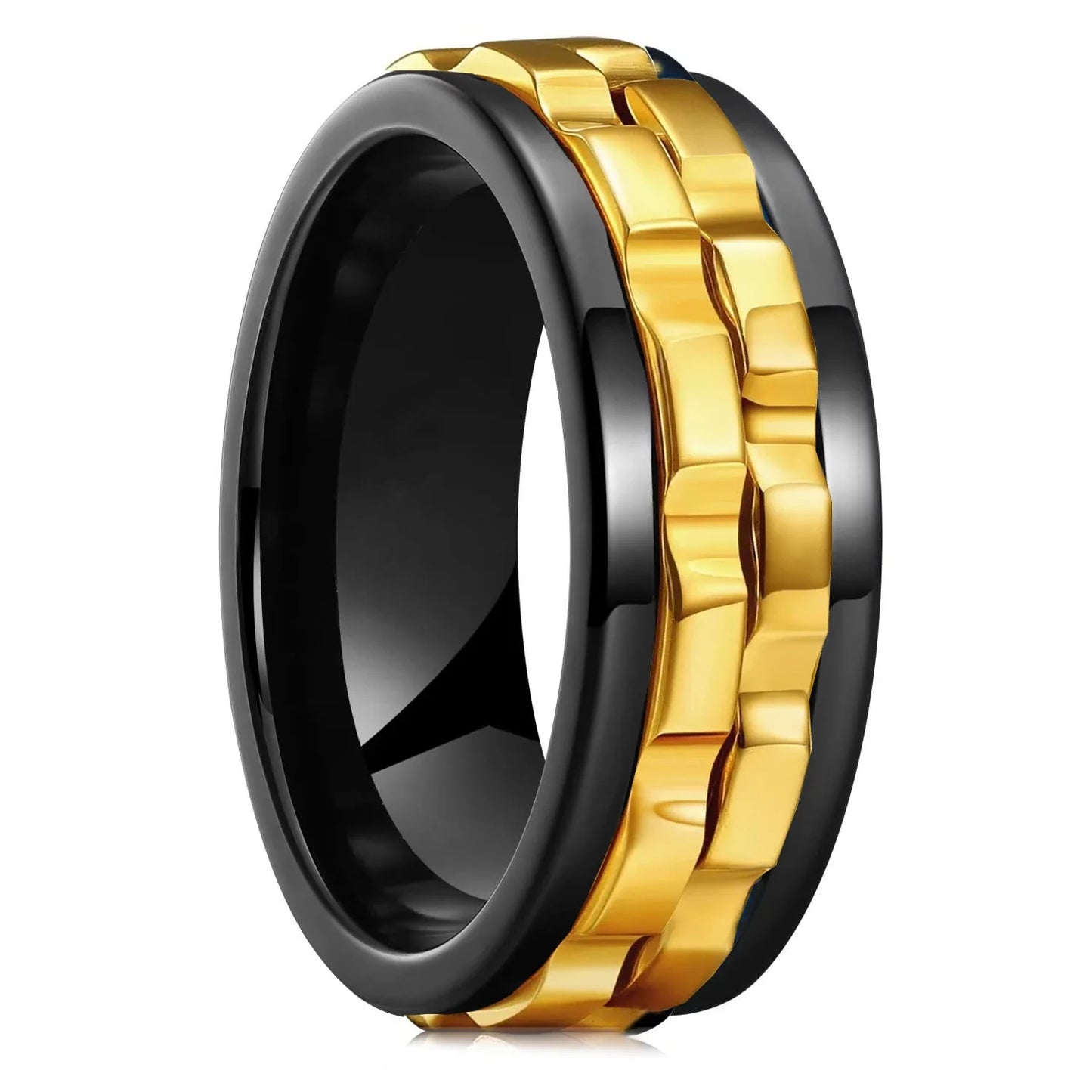 Fashion Punk Gear Fidget Ring — Rotating Titanium Steel Spinner Ring for Men, Biker, Wedding & Party Jewelry