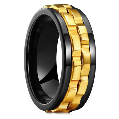 Fashion Punk Gear Fidget Ring — Rotating Titanium Steel Spinner Ring for Men, Biker, Wedding & Party Jewelry