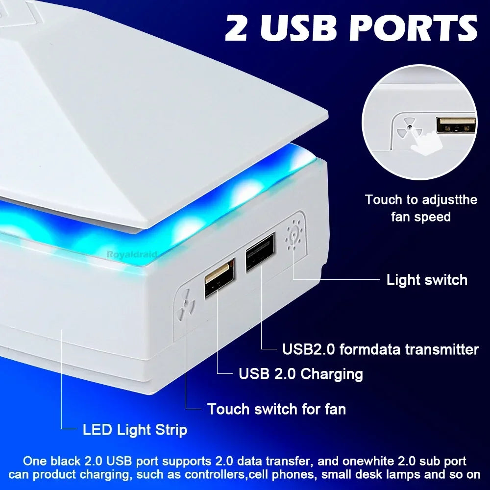 PS5 Pro Cooling Fan with RGB LED – Top Dust-Proof Heat Dissipation Radiator Game Console Cooling System for PS5 Pro