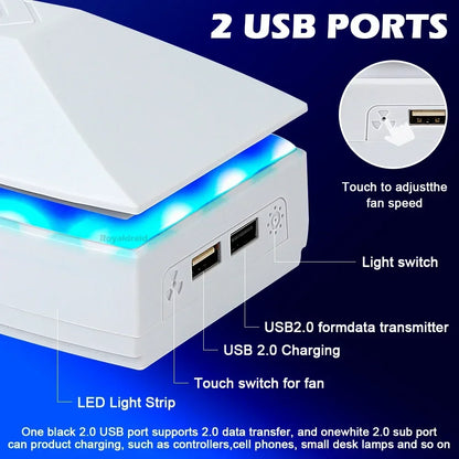 PS5 Pro Cooling Fan with RGB LED – Top Dust-Proof Heat Dissipation Radiator Game Console Cooling System for PS5 Pro