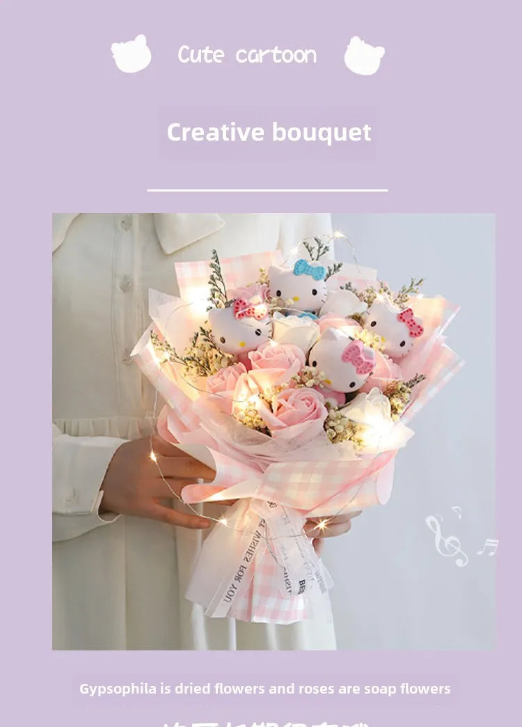 Hello Kitty Cute Plush Bouquet — Kawaii Anime Doll Gift for Valentine’s Day & Birthday