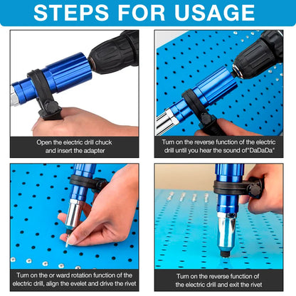Electric Rivet Gun Kit – Portable 2.4mm-4.8mm Rivet Nut Tool with Drill Adapter, Wireless & Plug-in Home Riveting Set