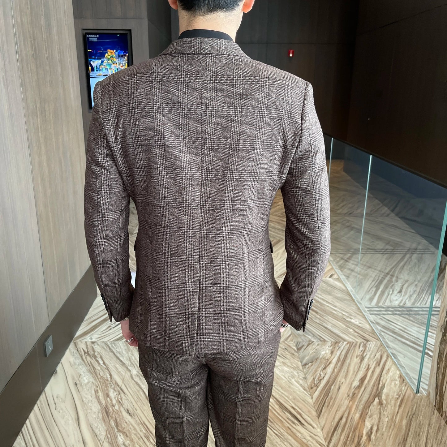 Men’s British Korean Plaid Three-Piece Suit – Stylish Business Casual Set with Blazer, Vest & Trousers