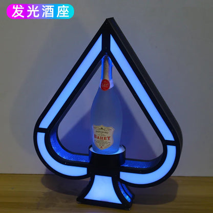 Luminous Spade A Champagne Bottle Display Stand – Rechargeable Wrought Iron VIP Bar Display Base