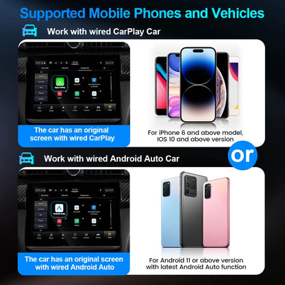 TIMEKNOW 2 in 1 CarPlay and Android Auto Mini Box - Wireless CarPlay Adapter for USB/Type C Dongle