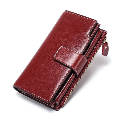 2024 New RFID Long Women’s Wallet — Genuine Leather Clutch with Zipper Coin Pocket, Card Holder & Printed Design