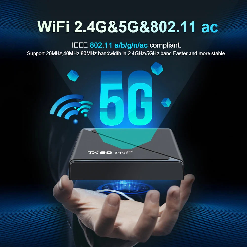 Android 16 Smart TV Box — Allwinner H313 Quad-Core, Dual WiFi 2.4G/5G, 14K Media Player with Voice Remote (16G/256G)