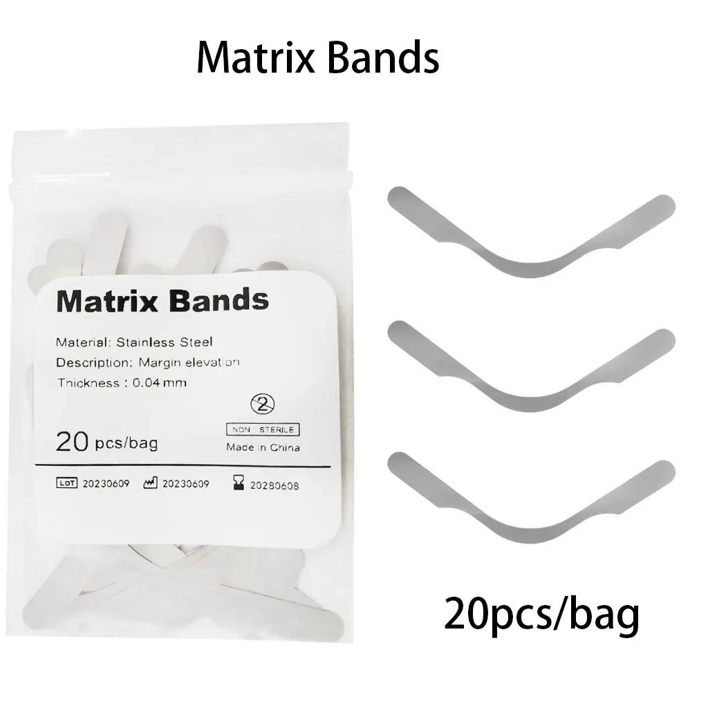 20-Pack Dental Matrix Bands — Tofflemire Gingival Wall Lift, Large Curvature Sectional Contoured Matrices (Dentistry Tool)