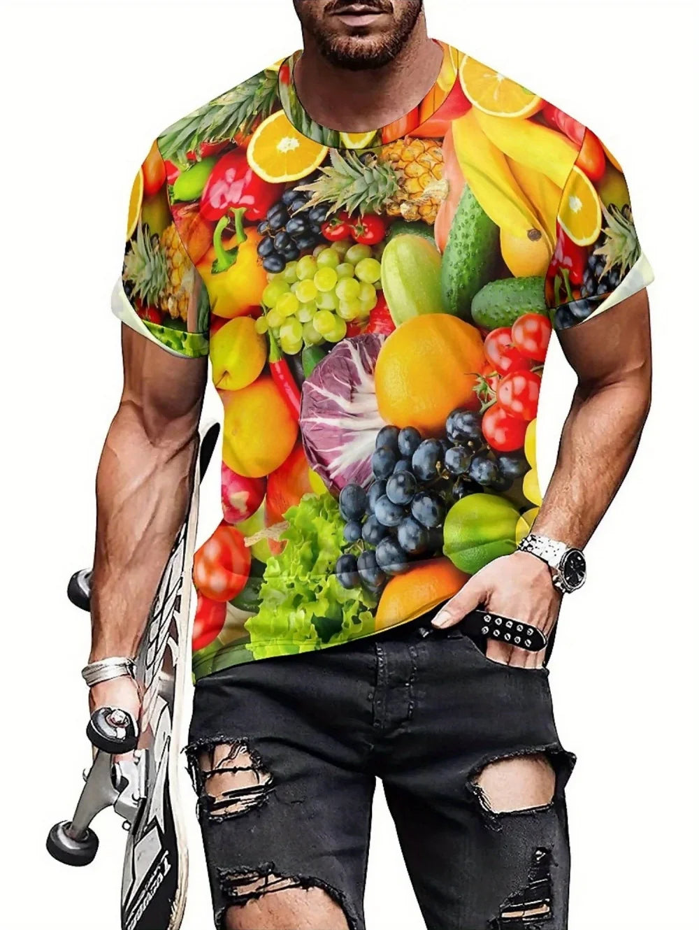 Men’s Watermelon Graphic T-Shirt - Funny 3D Fruit Print Oversized Summer Tee