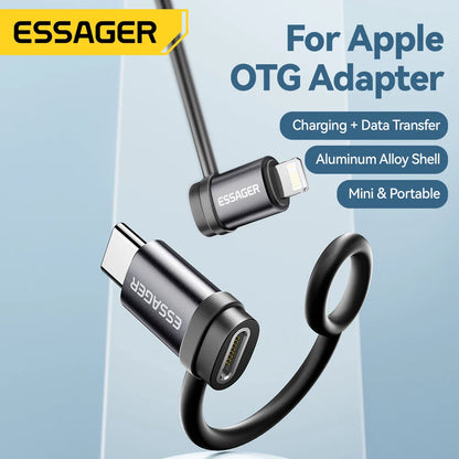 Essager Lightning to Type-C Adapter – 3A Fast Charging iOS Female to Type-C Male Connector for iPhone 15/14/13 Pro, iPad Converter