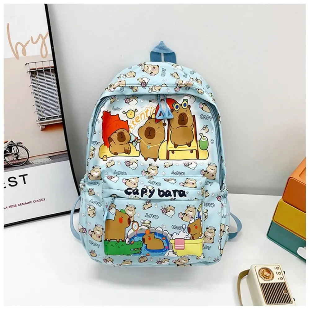 Cute Capybara Backpack | Large Capacity, Breathable Nylon Schoolbag for Students, Women & Girls, Ultra-Light Book Bag