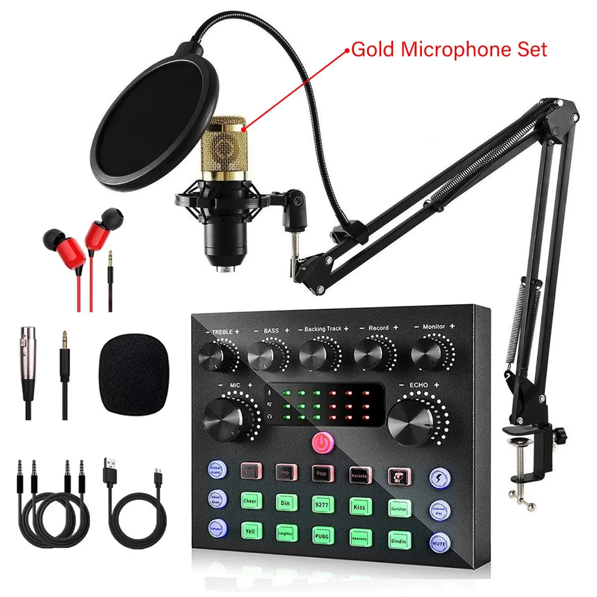 V8S Live Sound Card Microphone Bundle - Podcast Recording Equipment Kit for Music, DJ, Disco & Live Streaming