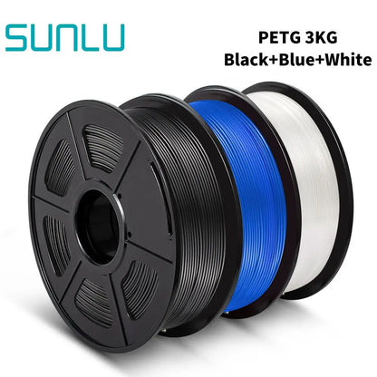 SUNLU PETG 3D Printer Filament 1.75mm ±0.02mm – 3 Rolls 1KG Each, Neatly Wound Vacuum-Sealed Printing Material