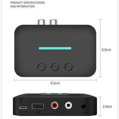 USB Bluetooth 5.3 Audio Receiver Adapter with 3.5mm AUX RCA | Wireless Music Streaming & U-Disk Playback for Desktop Speakers and Amps