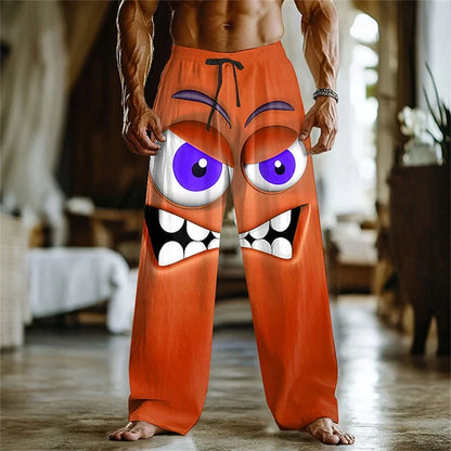 Men's 3D Facial Expression Pants - Trendy Wide-Leg Printed Casual Trousers
