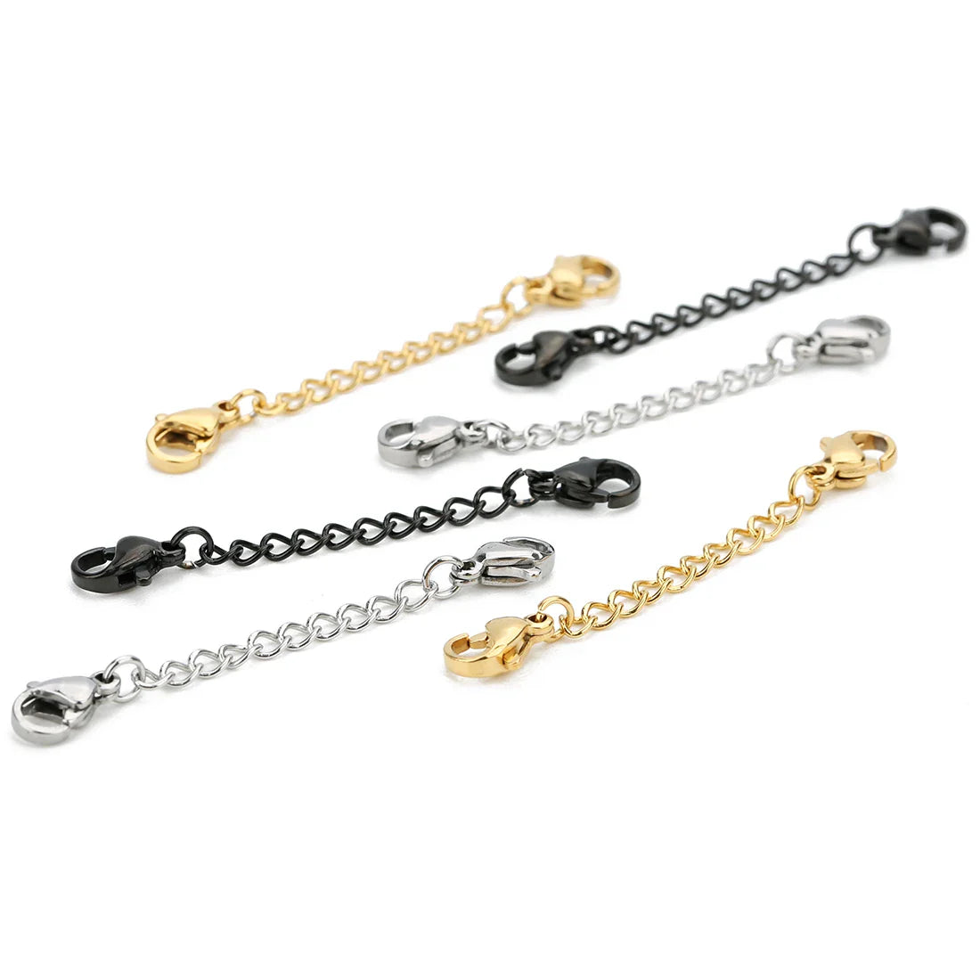 Louleur 5PCS Stainless Steel Necklace Extender Chains – Lobster Clasp Extension Tail Chains for DIY Bracelets & Jewelry