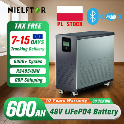 48V LiFePO4 Lithium Battery Pack – 30kWh, 100-600Ah, Built-in 200A BMS, 6000+ Cycles for Solar Systems (EU/PL Stock)