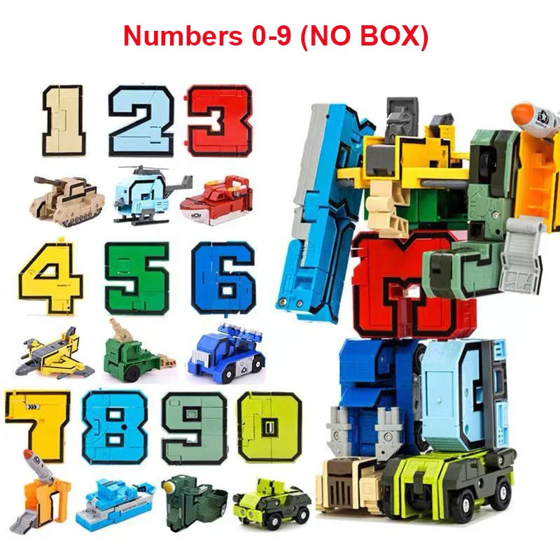 Transforming Robot Action Figure Set – Car Model Alphabet & Math Educational Deformation Toys for Kids Learning & Play