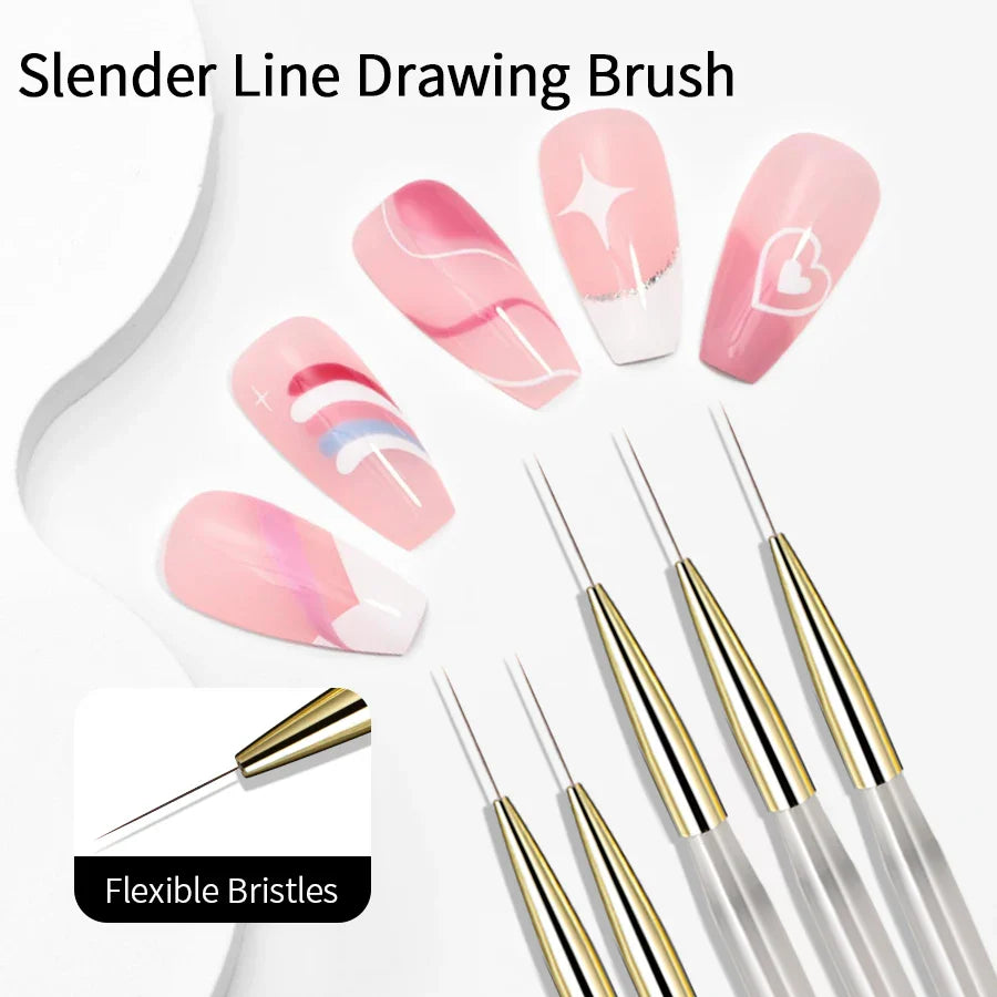 RSNAIL Nail Art Liner Brushes — 18mm Slender Long Line Painting Pen for French Stripe Nail Art, UV Gel DIY Manicure Tool