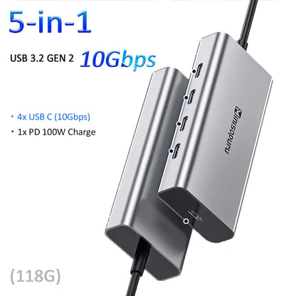 Minisopuru USB C Hub 10Gbps – USB 3.2 Type-C to USB Adapter with 100W PD for MacBook Pro, iMac & PC Accessories