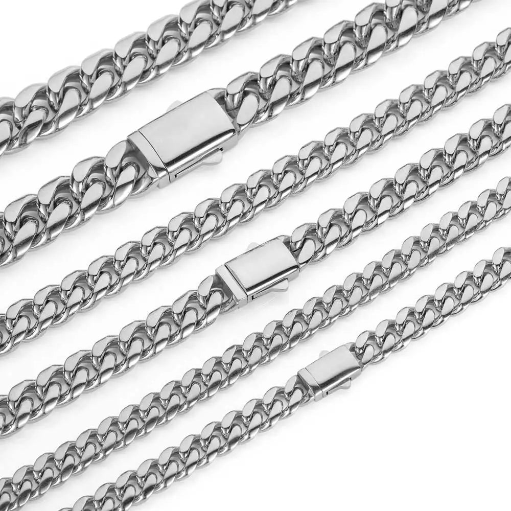 High-Quality Stainless Steel Gold Color Cuban Chain Necklace – 8-14mm Width, Waterproof Curb Link for Men & Women, Multiple Sizes
