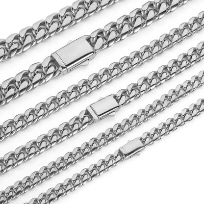 High-Quality Stainless Steel Gold Color Cuban Chain Necklace – 8-14mm Width, Waterproof Curb Link for Men & Women, Multiple Sizes