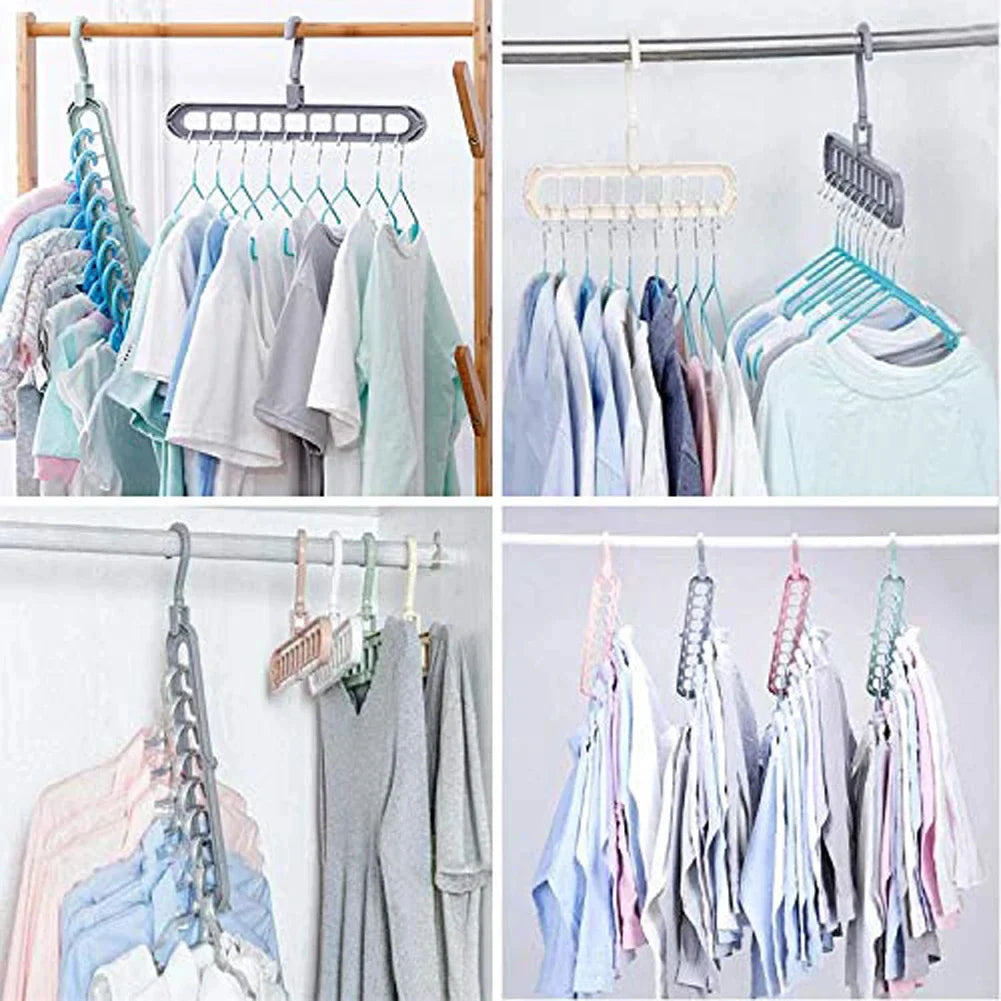 9-Hole Multi-Function Clothes Hanger Organizer – Space-Saving Folding Magic Rack for Scarves & Clothes