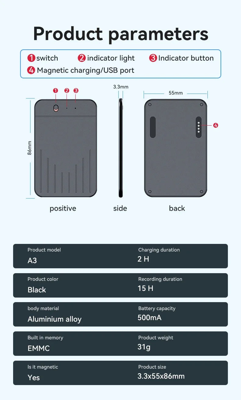 8-128GB AI ChatGPT-4 Voice Recorder – Intelligent Audio Recording, Call Transcription & Voice-to-Text Device