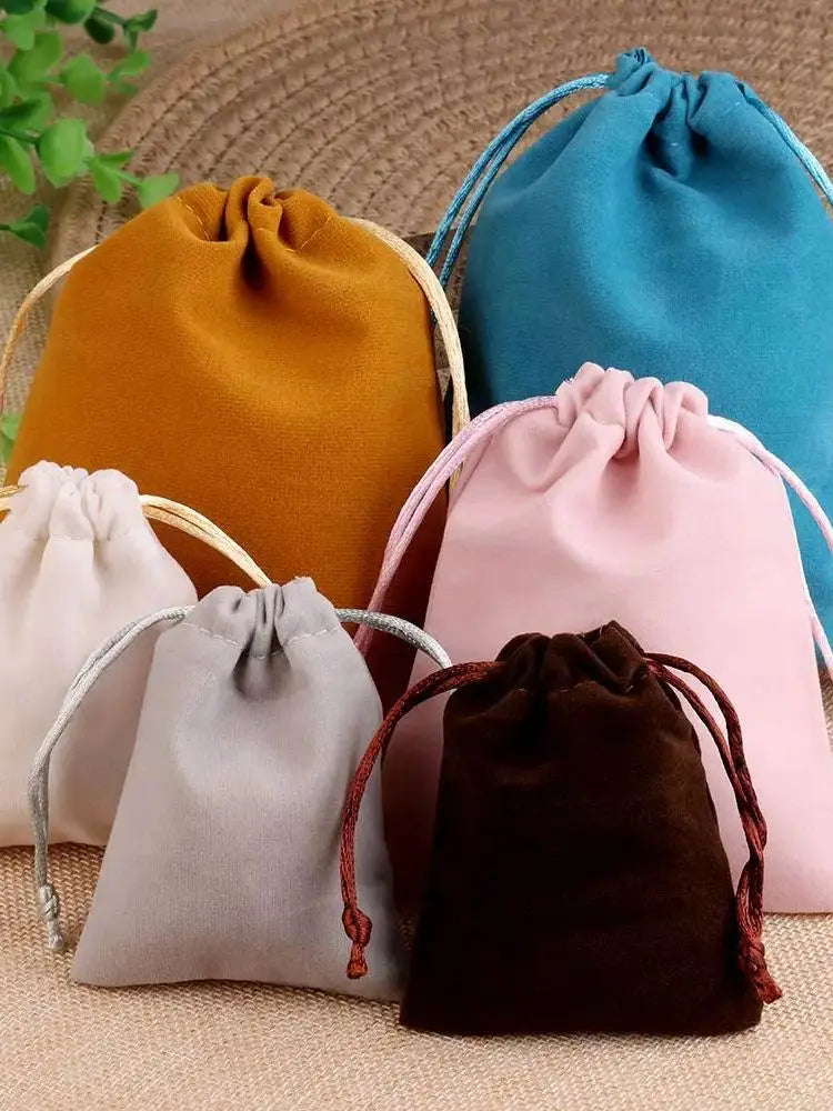 10pcs 5x7cm Mixed Color Velvet Gift Bags | Soft Velvet Drawstring Pouches for Christmas Jewelry Packaging