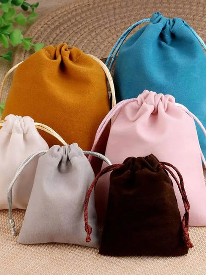 10pcs 5x7cm Mixed Color Velvet Gift Bags | Soft Velvet Drawstring Pouches for Christmas Jewelry Packaging