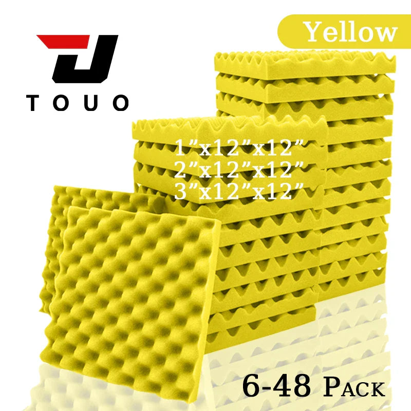 TOUO Acoustic Foam Panels – Fireproof Egg Crate Soundproofing Sponge 6/12/24/48 Pack Studio & Home Sound Absorbing Foam Tiles