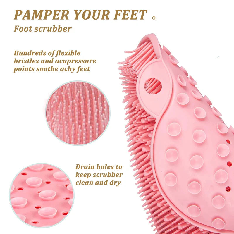 Silicone Back Brush with Non-Slip Shower Mat - Bath Massage Foot Exfoliating Brush Pad with Suction Cups