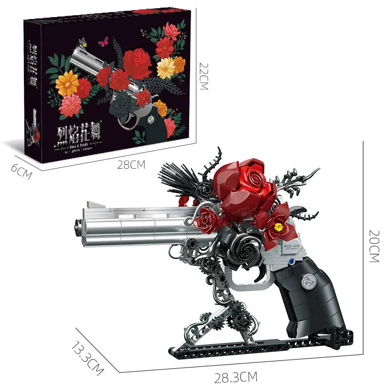 Technical Mechanical Rose Revolver Building Blocks – Military Gun MOC Toy for Kids