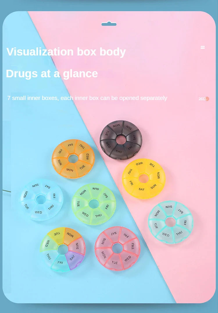 Portable Round Pill Case – 7-Day Weekly Tablet Organizer & Travel Storage Container
