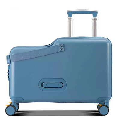18-Inch Foldable Kids Suitcase with Seat – Lightweight PC Luggage for Boys & Girls, Compact Travel Pedal Boarding Case