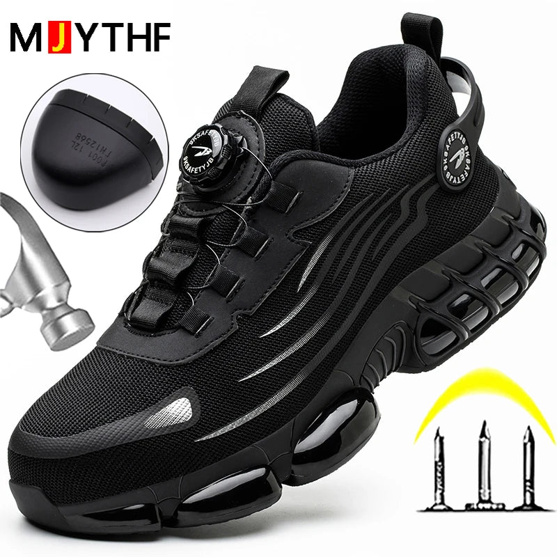 Rotating Button Men’s Safety Shoes – Anti-Smash & Anti-Puncture Work Boots, Fashion Sport Protective Footwear