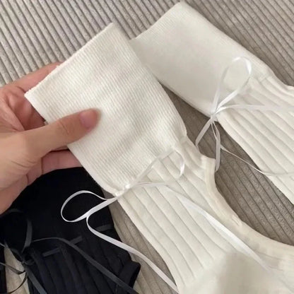 Elegant Mid-Calf Yoga Socks – Anti-Slip Backless Pilates & Dance Fitness Socks with Drawstring Bowknot Design