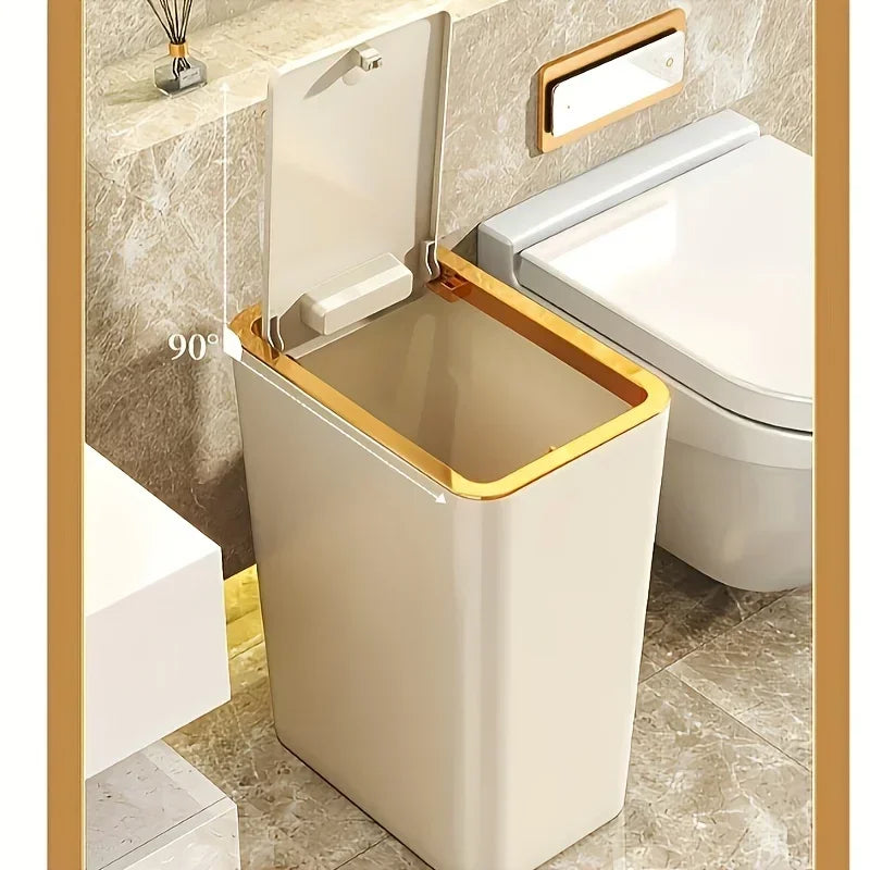 10L Odor-Proof Trash Can — One-Touch Modern Plastic Bin for Bathroom & Kitchen, Leakproof & Space-Saving Design