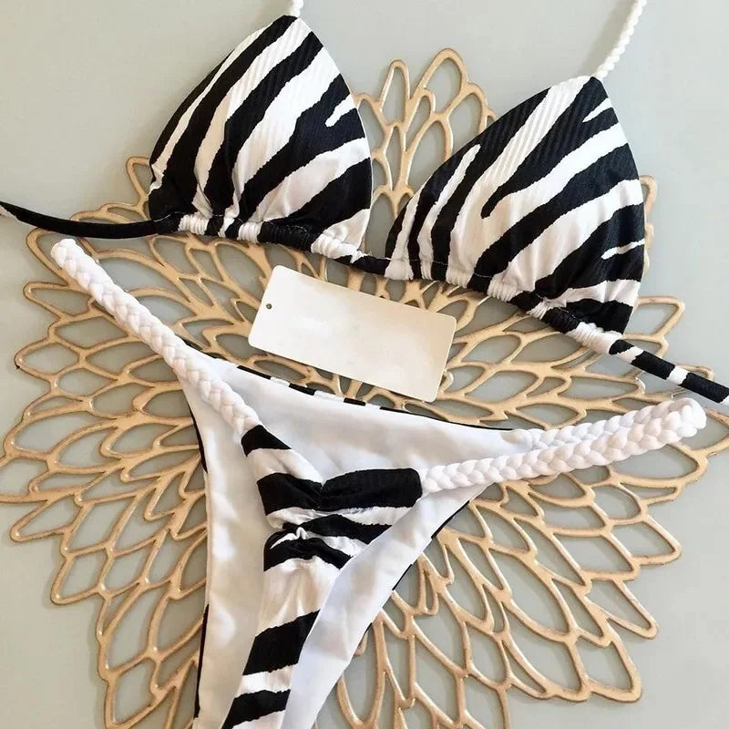 Women’s Bikini Split Print Swimwear – Sexy G-String Beach Set for Summer Holiday & Vacation Wear