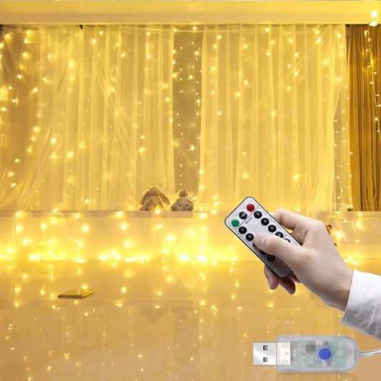 USB LED Curtain String Lights — 3x3/3x2/3x1 Fairy Light Garland for Christmas, Wedding, Home & Bedroom Decoration