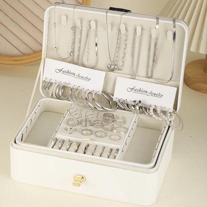 54-Pcs Women’s Vintage Pearl Jewelry Set – Earrings, Rings, Necklace, Bracelet & Heart Pendant, Boho Daily Wear Gift 2024