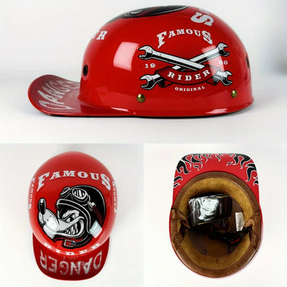 Retro Motorcycle Helmet for Men – Half Face Moto Helmet with Baseball Cap Design, DOT Certified Cycling Capacete De Moto